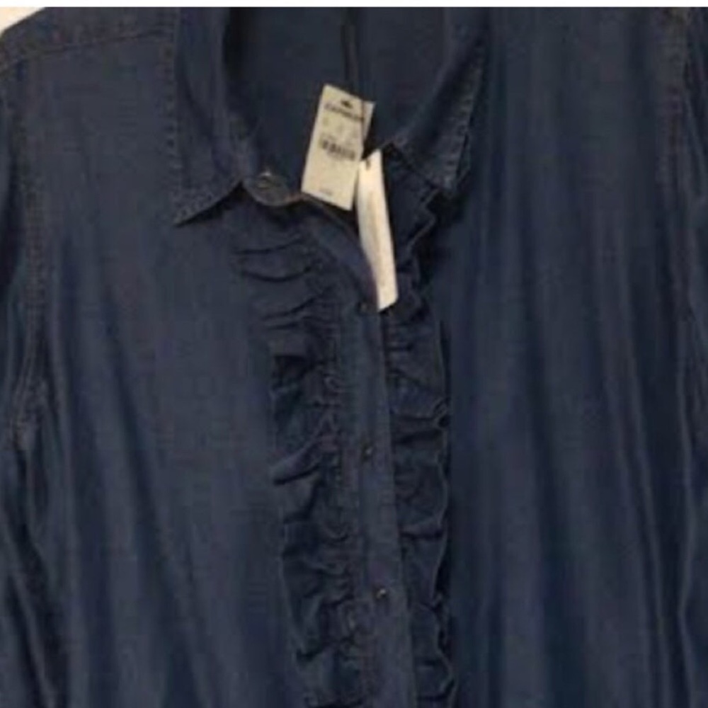 Express Extremely Soft Jean Ruffled Blouse. Brand New Never Worn Snap Buttons - Picture 9 of 9